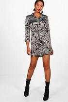 Boohoo Cleo Scarf Print Luxe Satin Shirt Dress