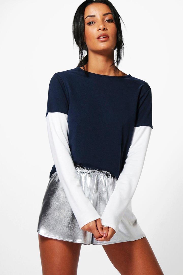 Boohoo Olivia Contrast Sleeve T-shirt Navy