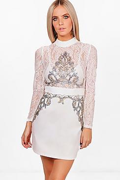 Boohoo Petite Tina Turtle Neck Trim Detail Mini Dress