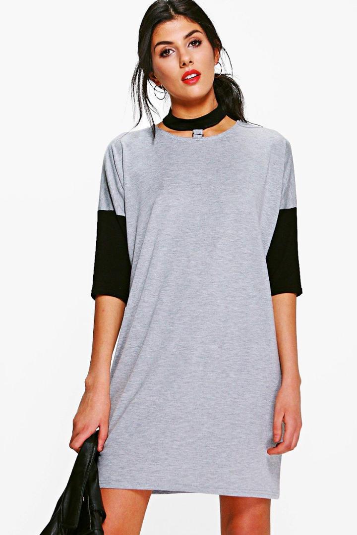 Boohoo Astley Choker Colour Block T-shirt Dress Grey