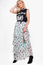 Boohoo Everly Large Floral Ruffle Tiered Maxi Skirt Bluebell
