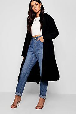 Boohoo Belted Collared Wool Look Coat