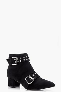 Boohoo Martha Buckle And Eyelet Pointed Ankle Boots
