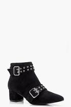 Boohoo Martha Buckle And Eyelet Pointed Ankle Boots