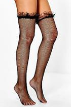 Boohoo Sophie Fishnet Stockings With Lace Trim