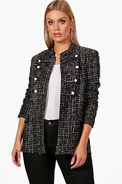 Boohoo Plus Isla Boucle Button Front Blazer