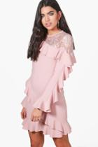Boohoo Jackie Lace And Frill Bodycon Dress Rose
