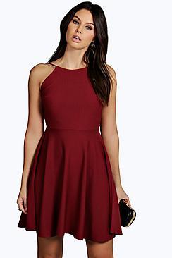 Boohoo Nancy Crepe Strappy Backless Skater Dress