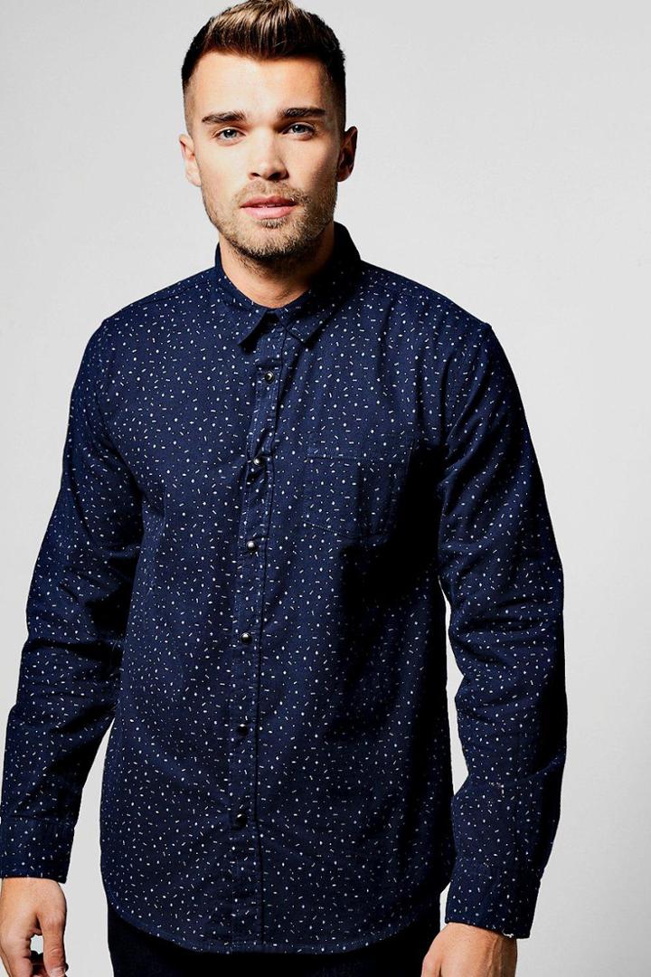 Boohoo Navy Long Sleeve Ditsy Print Shirt Navy