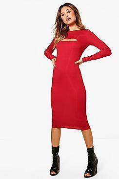 Boohoo Penelope Ribbed Cut Out Midi Dress