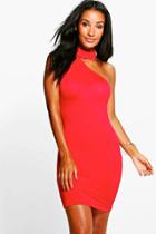 Boohoo Micha Choker Detail Bodycon Mini Dress Red