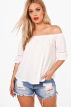 Boohoo Plus Ellie Embroidered Off The Shoulder Top Ivory