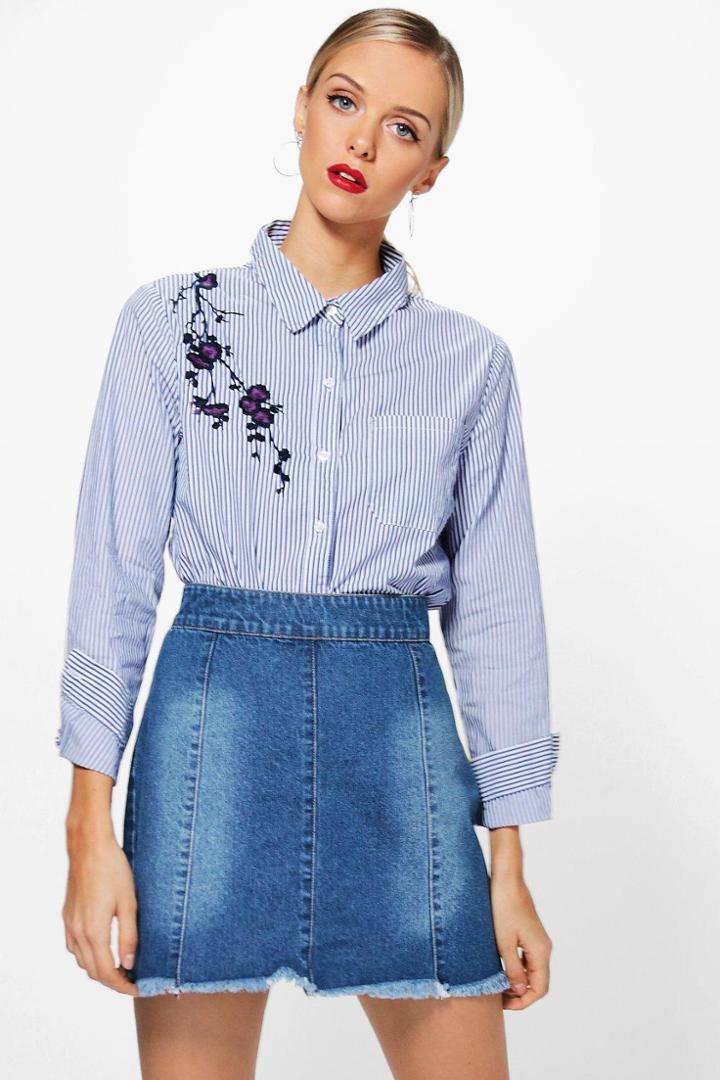 Boohoo Sophie Embroidered Shoulder Stripe Shirt White