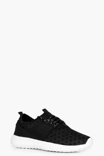 Boohoo Holly Spot Mesh Sports Trainer Black