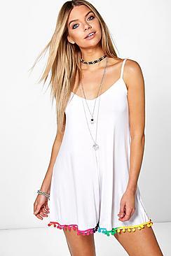Boohoo Megan Multicolour Pom Pom Swing Playsuit