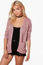 Boohoo Ava Soft Knit Edge To Edge Cardigan With Pockets Blush