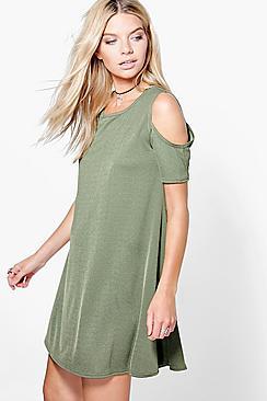 Boohoo Faye Cold Shoulder Shift Dress