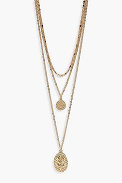 Boohoo Plus Rose Pendant 3 Layer Choker Necklace