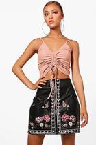 Boohoo Florence Embroidered Leather Look A Line Skirt