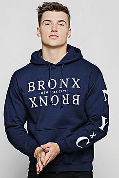 Boohoo Bronx Chest And Sleeve Print Hoodie