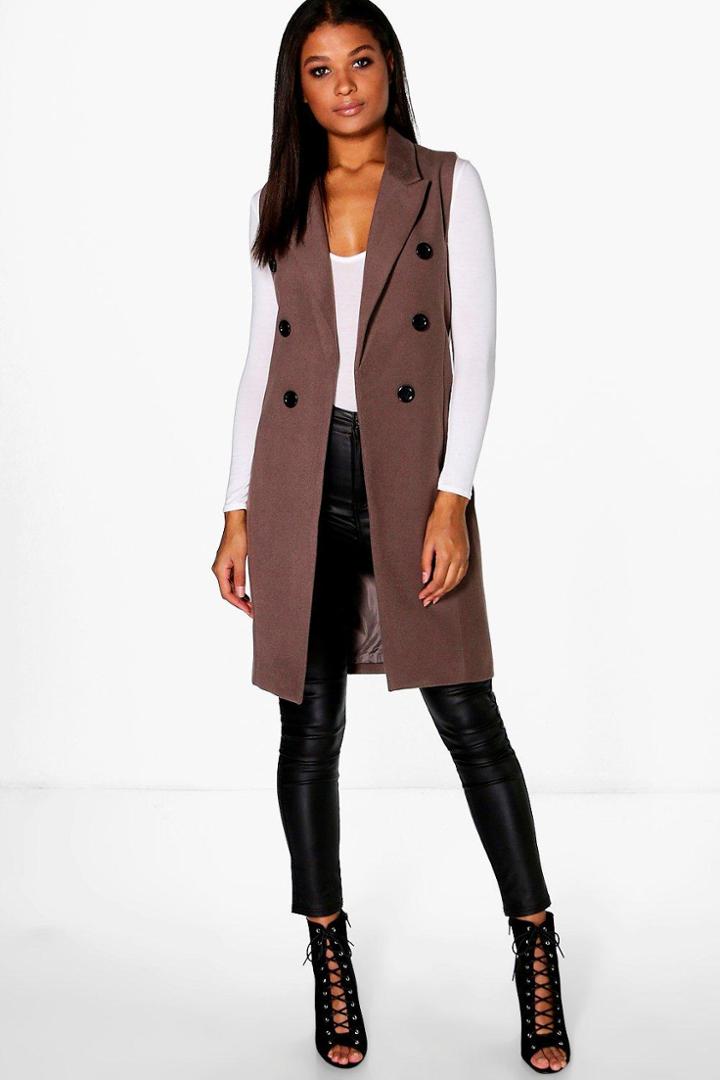 Boohoo Megan Sleeveless Double Breasted Wool Look Coat Grey