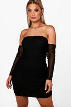 Boohoo Plus Gracie Off Shoulder Mesh Bodycon Dress