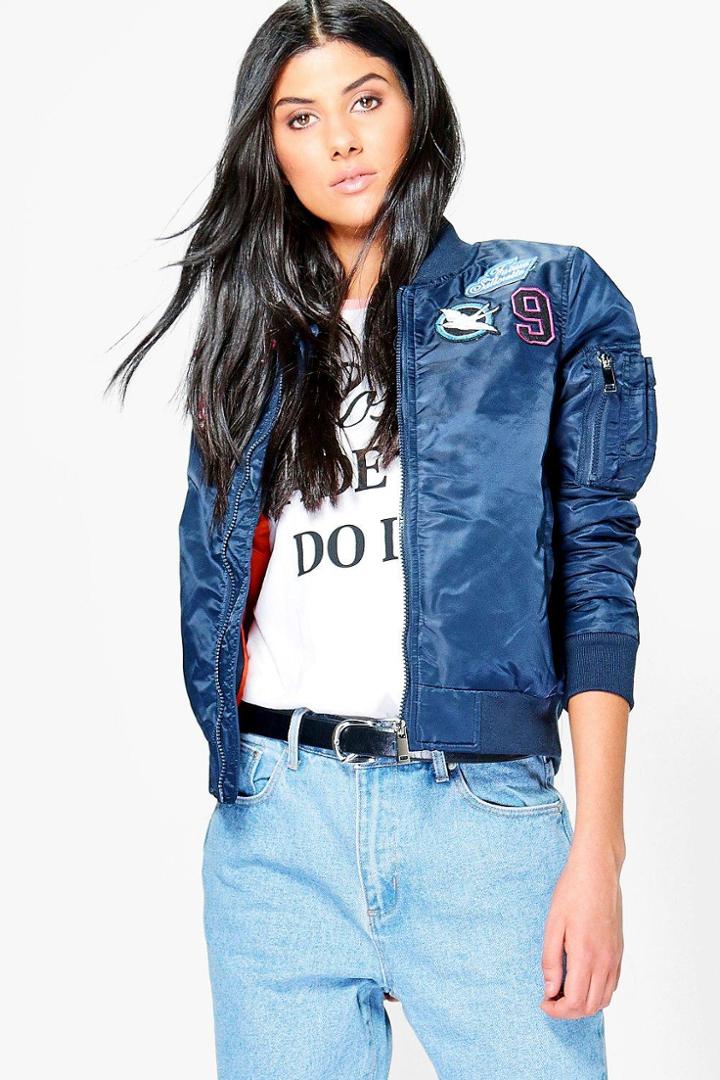 Boohoo Lauren Badge Ma1 Bomber Navy