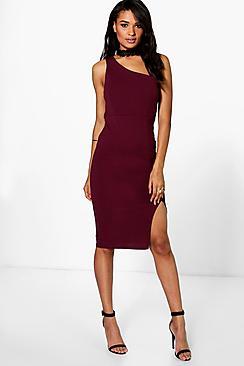 Boohoo Josie One Shoulder Mesh Detail Midi Dress