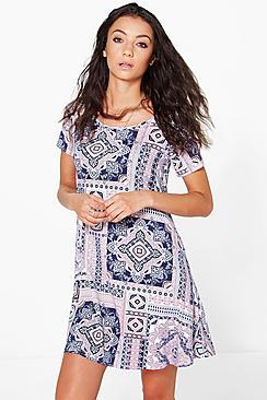 Boohoo Tall Cleo Tile Print Swing Dress