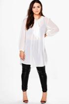 Boohoo Plus Elena Sheer Bow Front Shirt Ivory