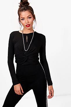 Boohoo Sophie Twist Front Long Sleeve Crop