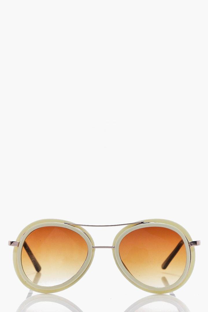 Boohoo Connie Reflective Lense Round Sunglasses Nude
