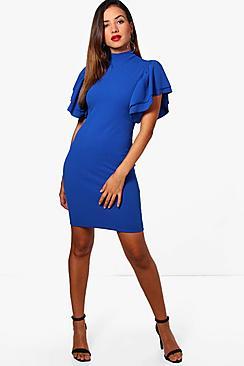 Boohoo Kasey Frill Sleeve High Neck Dress