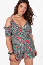 Boohoo Plus Ellie Gingham Floral Print Playsuit Multi