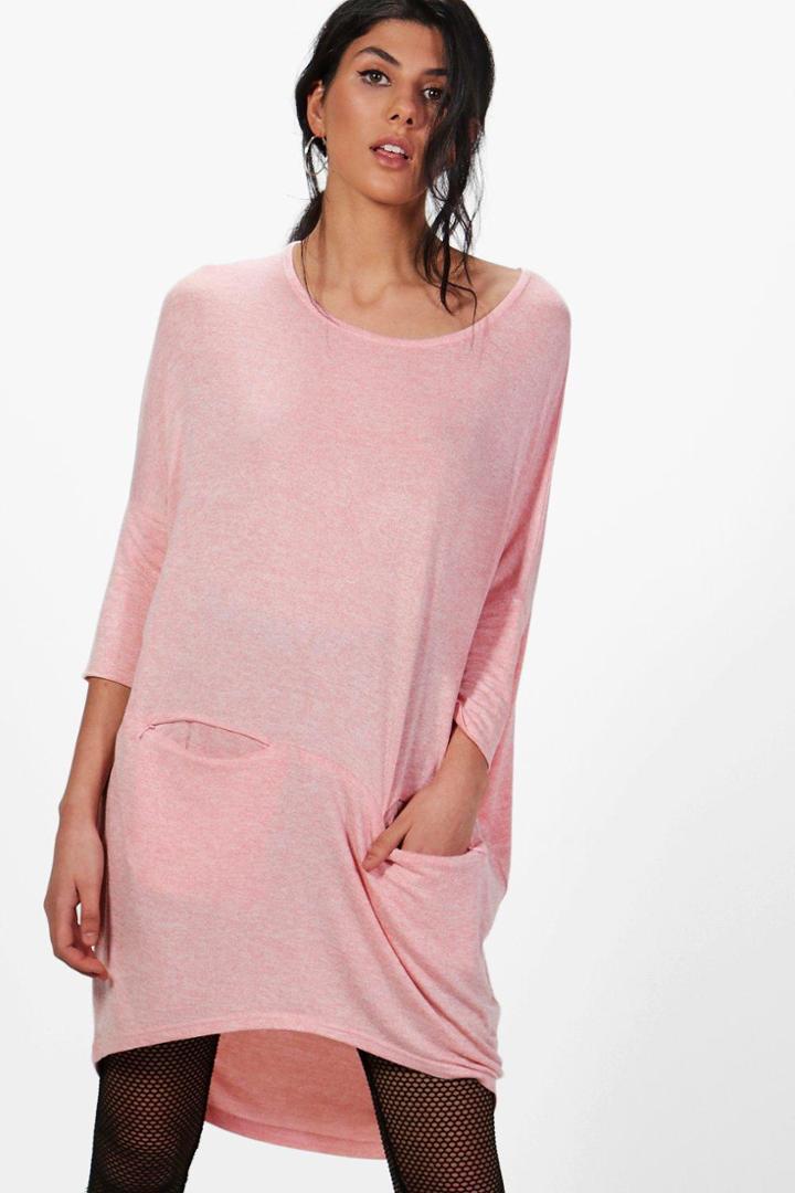 Boohoo Melissa Slouchy Oversized Marl Knit Top Pink