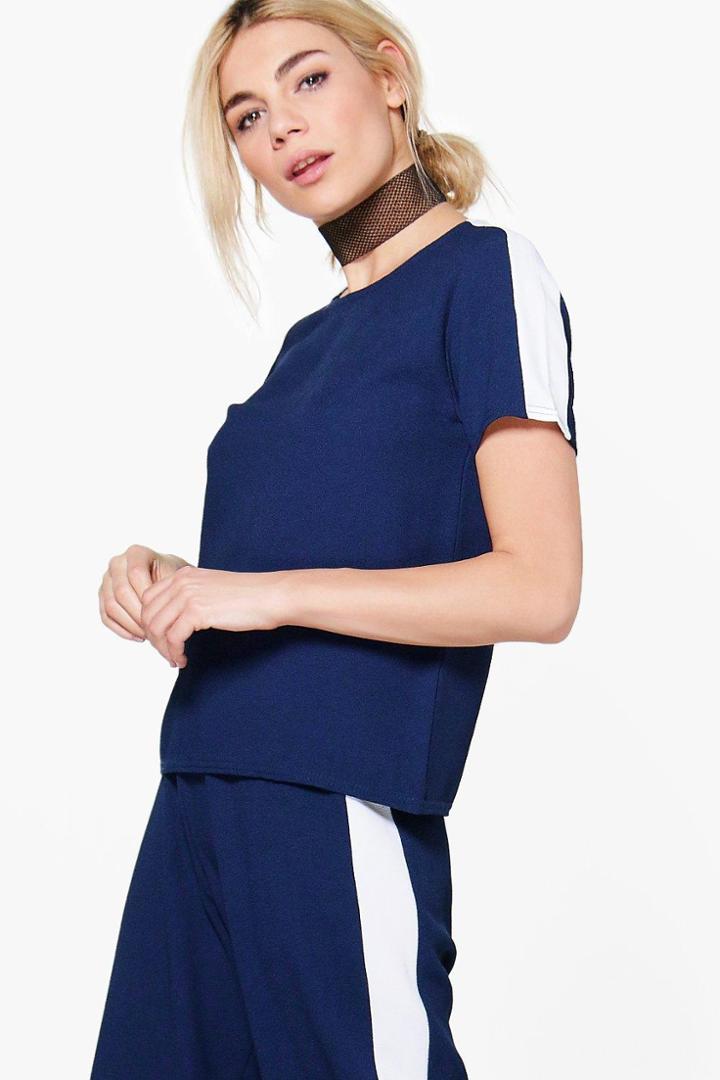 Boohoo Eliza Stripe Boxy Woven Top Navy