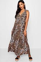 Boohoo Leah Plunge Front Leopard Maxi Dress