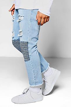 Boohoo Blue Wash Cropped Biker Jeans In Skinny Fit