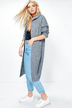 Boohoo Jennifer Hooded Cable Midi Cardigan