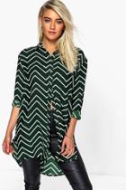 Boohoo Skye Contrast Chevron Print Oversized Shirt Green