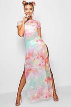 Boohoo Sasha Unicorn Tie Dye Printed Mesh Maxi Dress