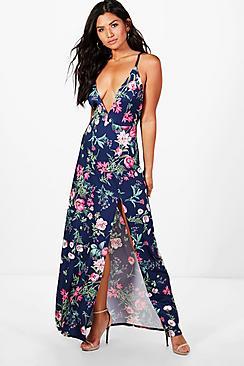 Boohoo Lucille Dark Floral Slinky Maxi Dress