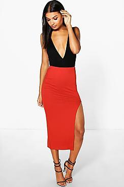 Boohoo Chelsea Basic Jersey Side Split Midi Skirt