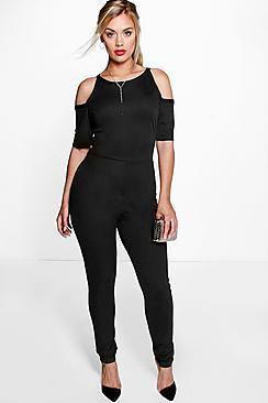 Boohoo Plus Emily Open Shoulder Jumpsuit