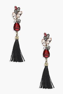 Boohoo Hollie Gem Stone Statement  Tassel Earrings