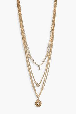 Boohoo Coin & Star Delicate Multi Layered Necklace