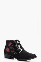 Boohoo Daisy Rose Embroidered Stud Ankle Boot