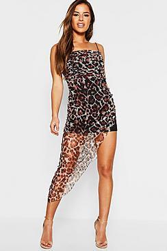 Boohoo Petite Leopard Print Mesh Midi Dress