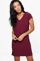 Boohoo Talia Ribbed V-neck Short Sleeve Shift Dress