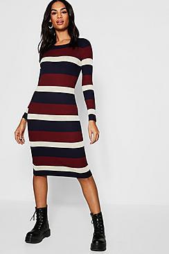 Boohoo Tall Stipe Knitted Dress